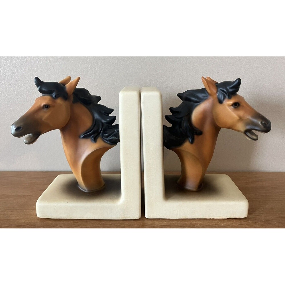 Vintage Equestrian HORSE HEAD BOOKEND SET - Japan - Excellent Condition